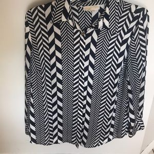 Navy white Blouse gold buttons.